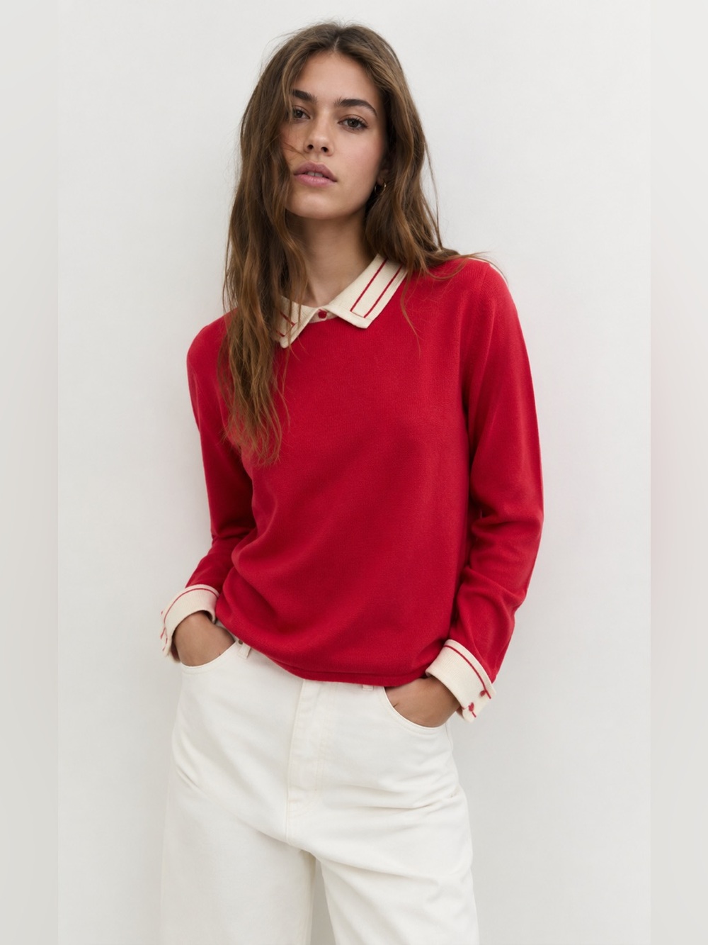 Vintage Preppy Sweater‎ with Cream Collar & Cuffs